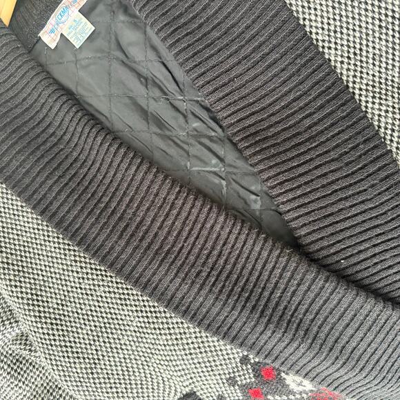 Vtg 80s Cardigan Jacket Fair Isle Knit Bomber Wool Blend Shawl Collar Women's S - Picture 5 of 8